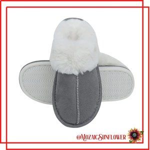 Sueded Slippers Faux Fur Trim & Plush Fleece Memory Foam Flex Rubber Soles NWT